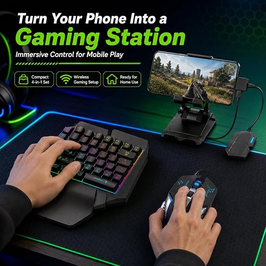 X2 Mobile Phone One Hand Video Game Keyboard Keypad Gaming LED + Color DPI Mouse