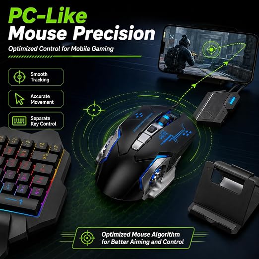 X2 Mobile Phone One Hand Video Game Keyboard Keypad Gaming LED + Color DPI Mouse
