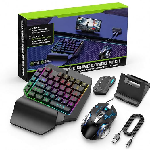 X2 Mobile Phone One Hand Video Game Keyboard Keypad Gaming LED + Color DPI Mouse