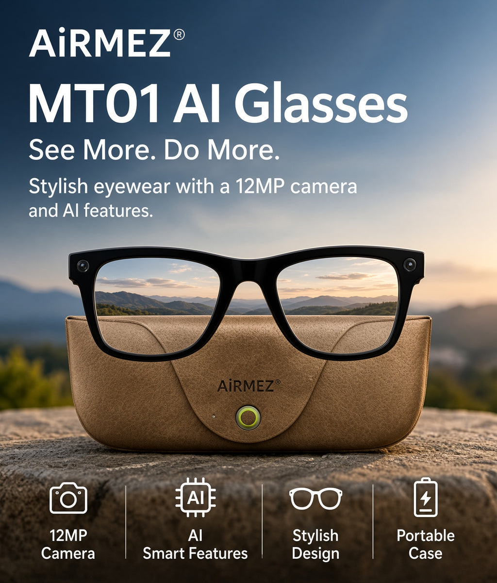 AiRMEZ MT01 AI Smart Glasses – 12MP Camera, 1080P Video, AI Voice Assistant & Real-Time Translation