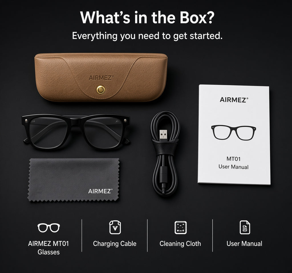 AiRMEZ MT01 AI Smart Glasses – 12MP Camera, 1080P Video, AI Voice Assistant & Real-Time Translation